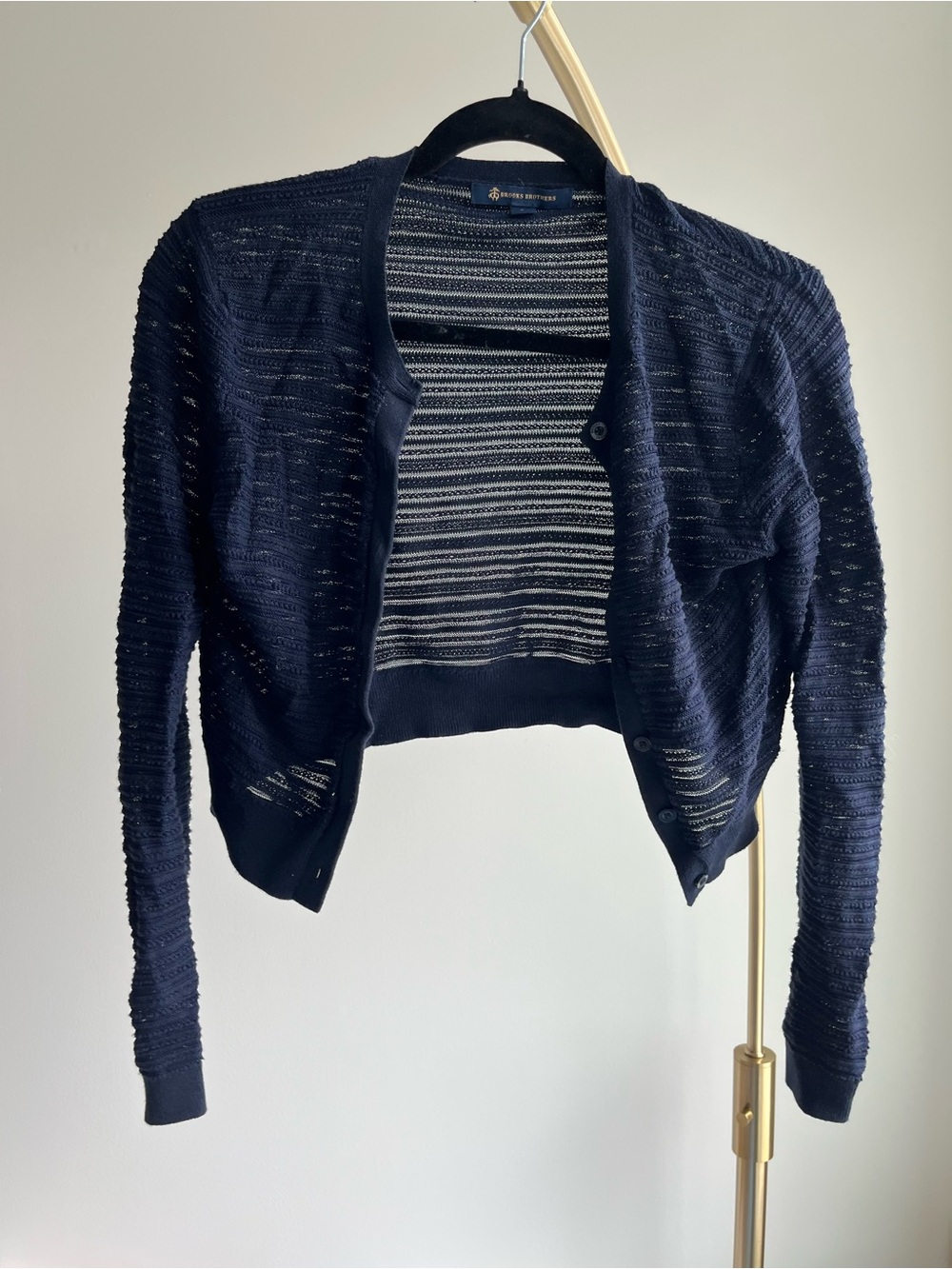 Brooks Brothers Navy Open-Weave Cropped Cardigan